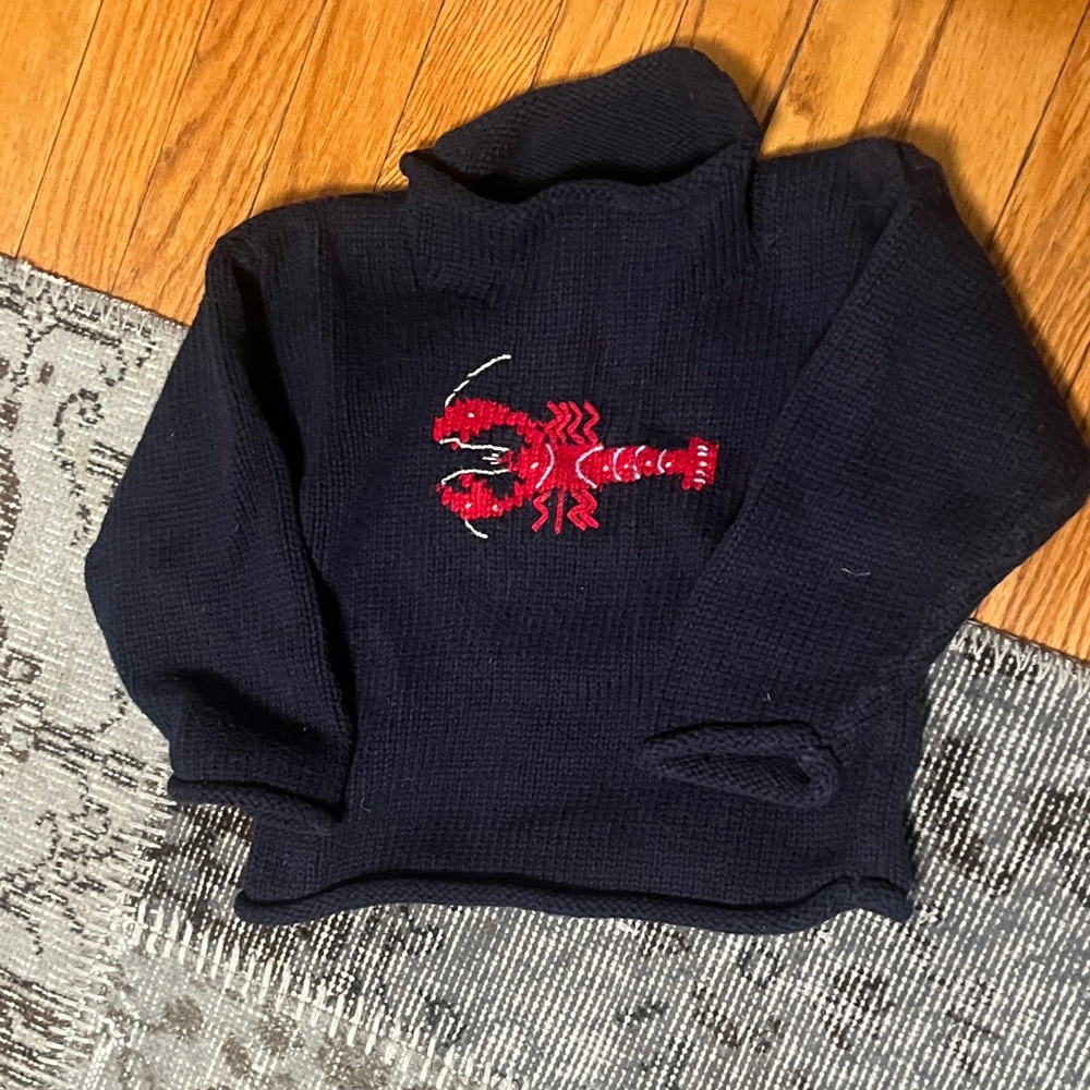 100% Cotton Navy Sweater with Red Lobster
